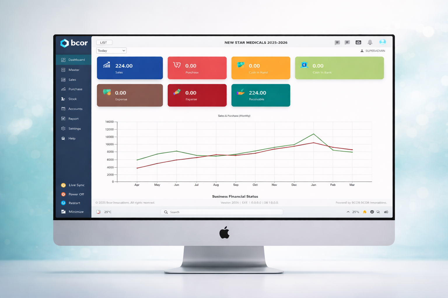 BCOR Pharmacy ERP Billing and Inventory Software Dashboard